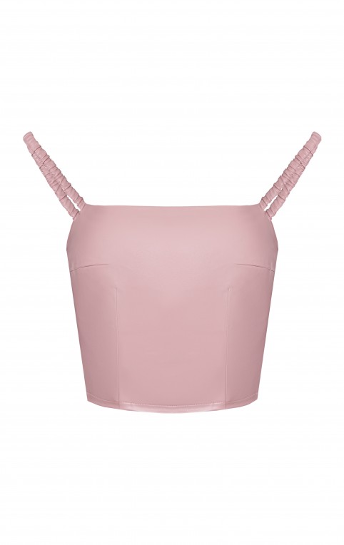 Leather Tank Top With Dropped Straps Pink